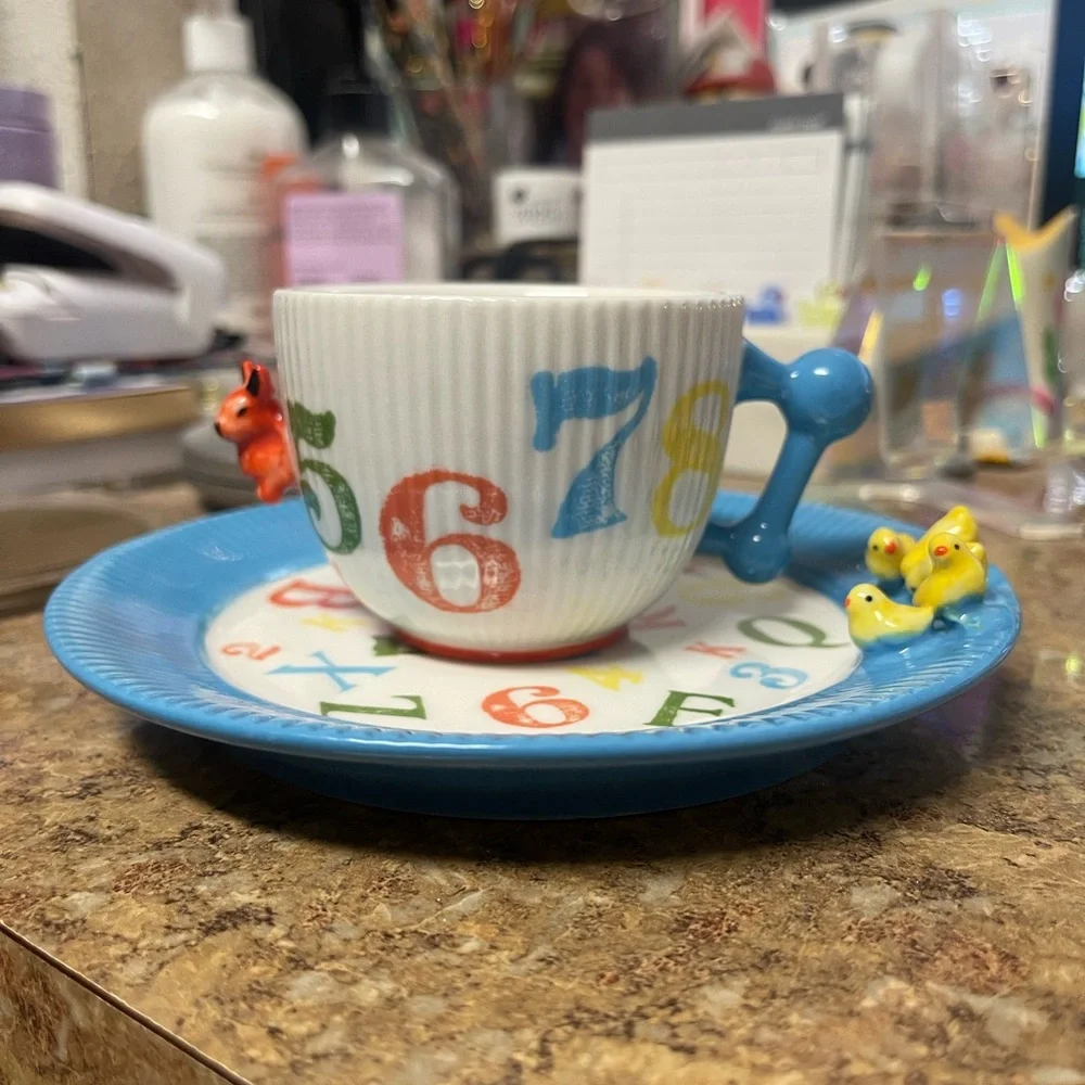 Anthropologie 3D Alphabet Cup and Saucer Set